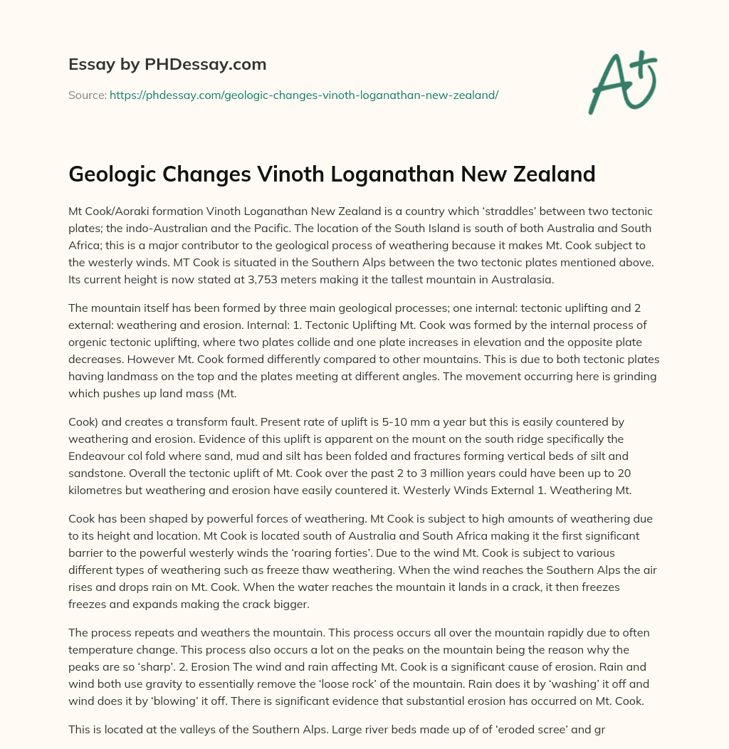 Geologic Changes Vinoth Loganathan New Zealand essay