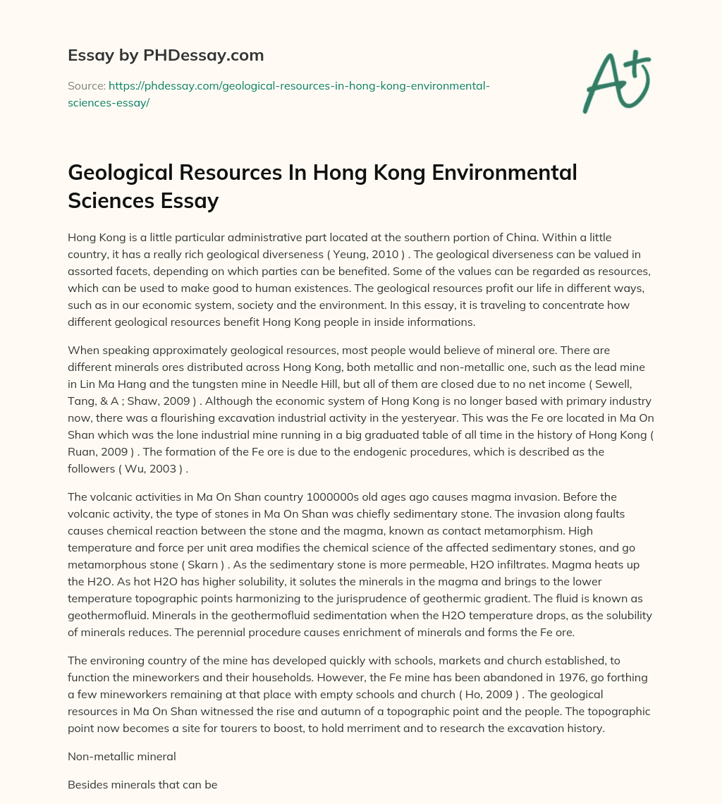 Geological Resources In Hong Kong Environmental Sciences Essay essay