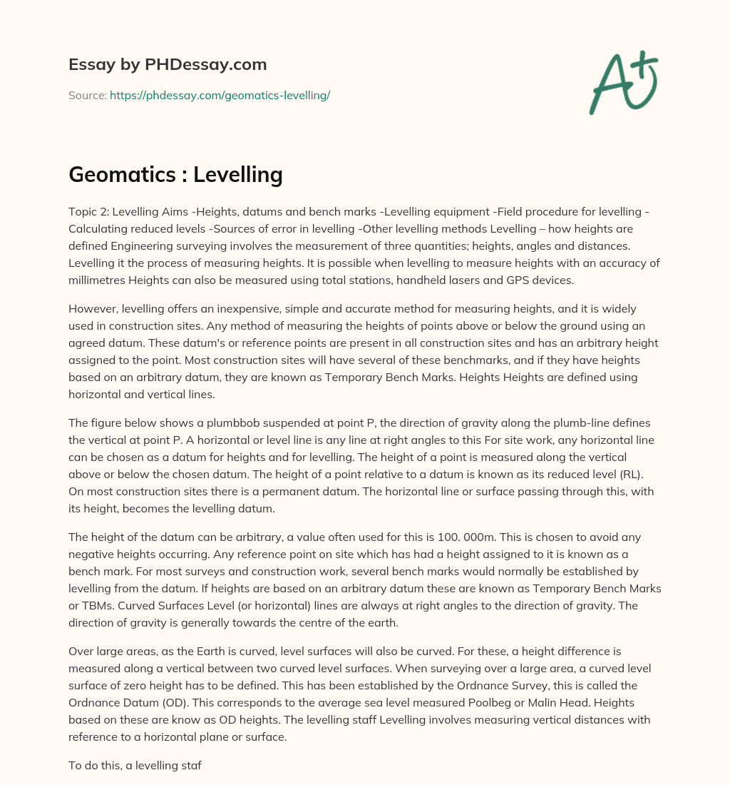 Levelling: Measuring Heights in Engineering Surveying essay