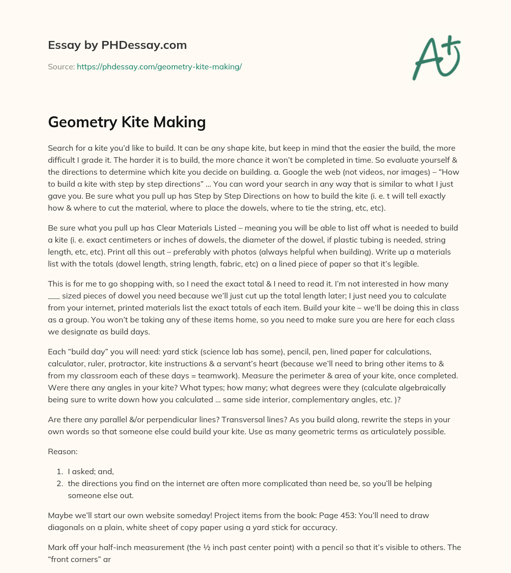 Geometry Kite Making essay