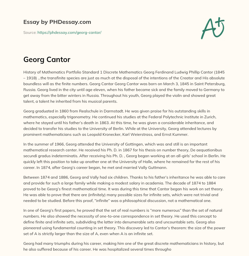 Georg Cantor essay