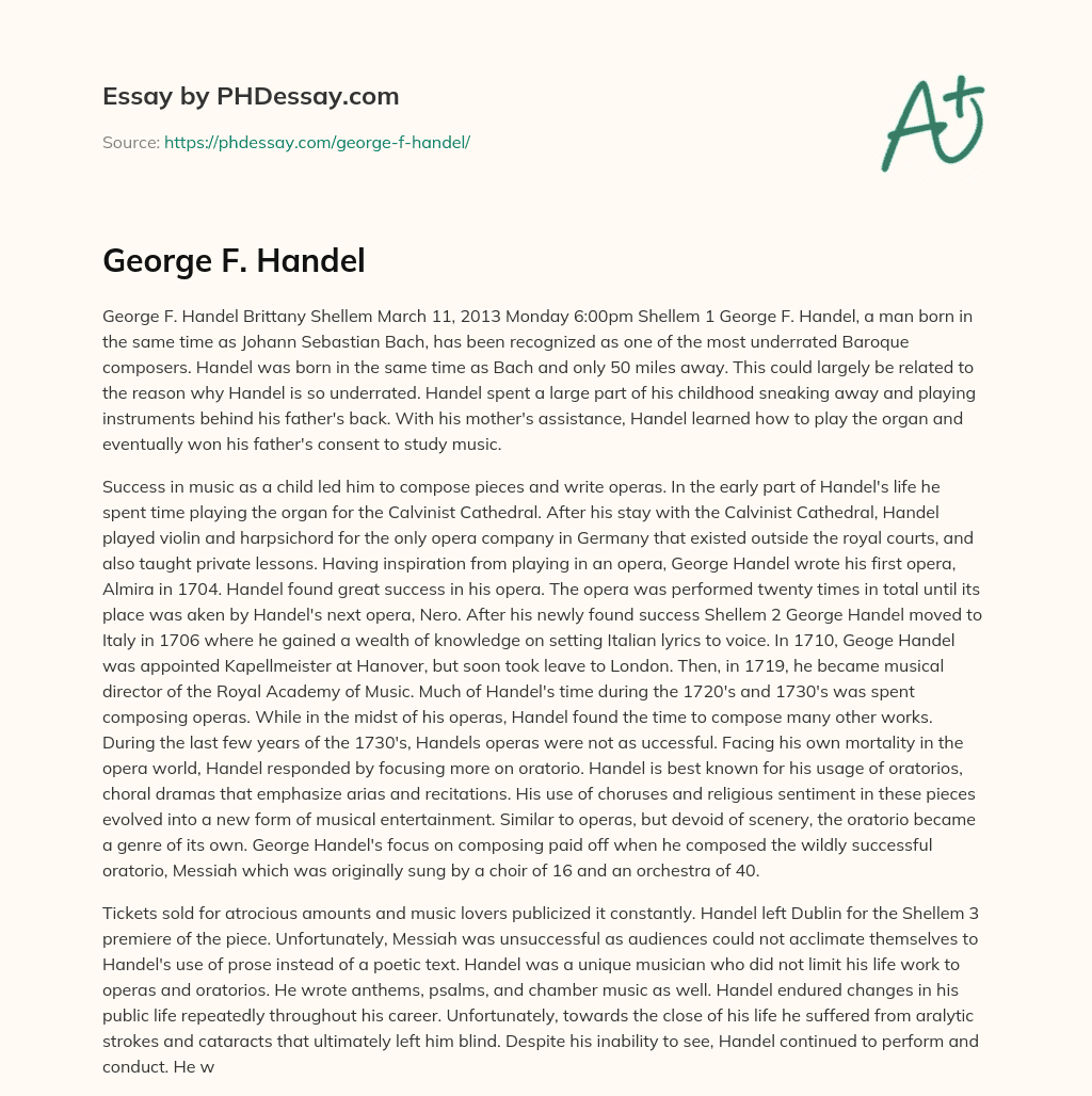 George F. Handel essay