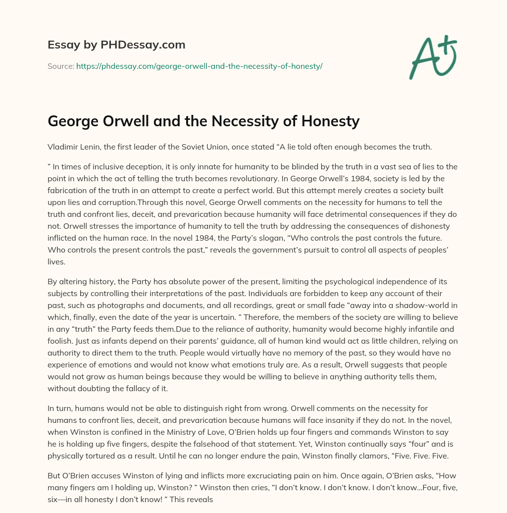 George Orwell and the Necessity of Honesty essay