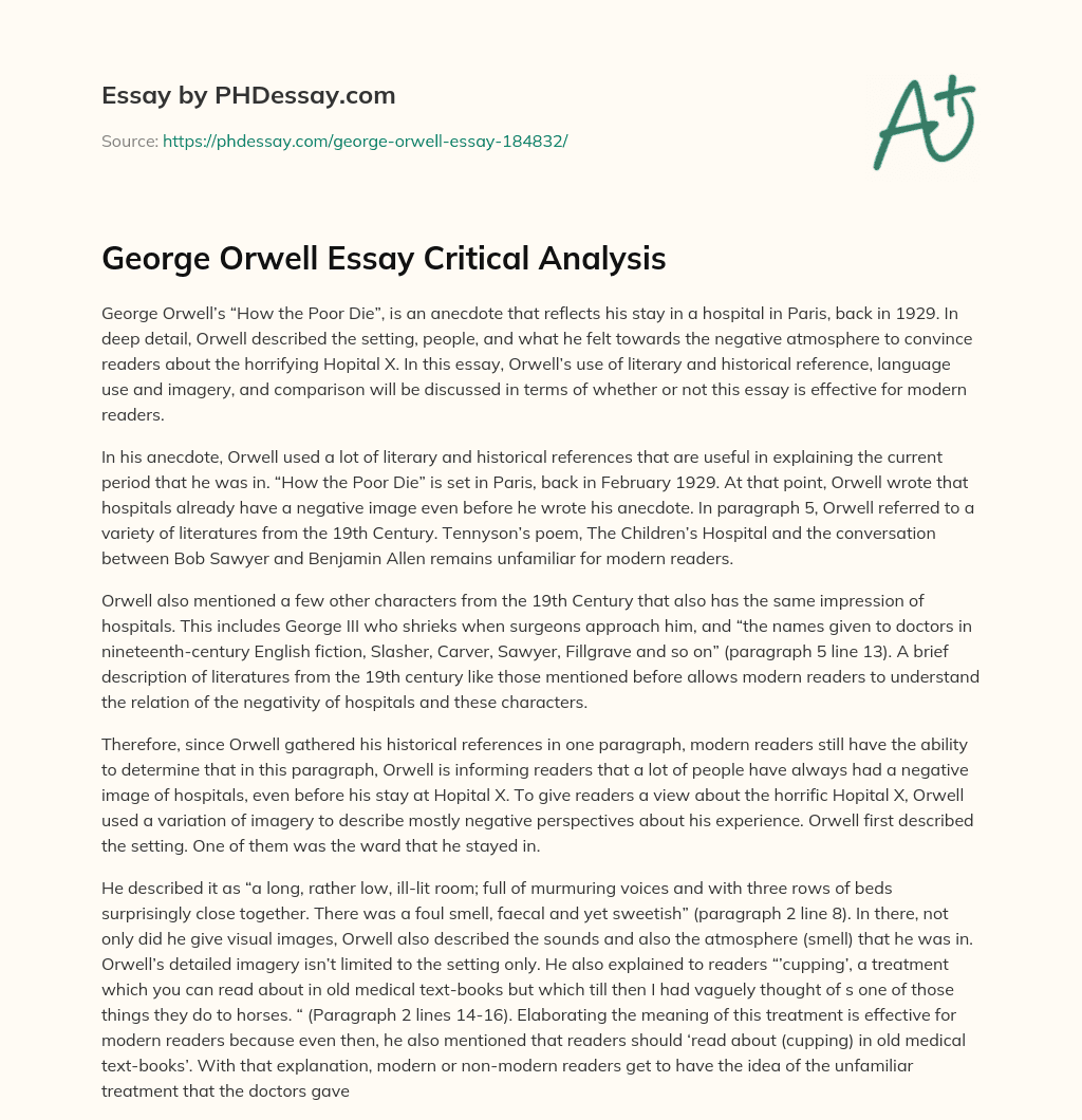 George Orwell Essay Critical Analysis essay
