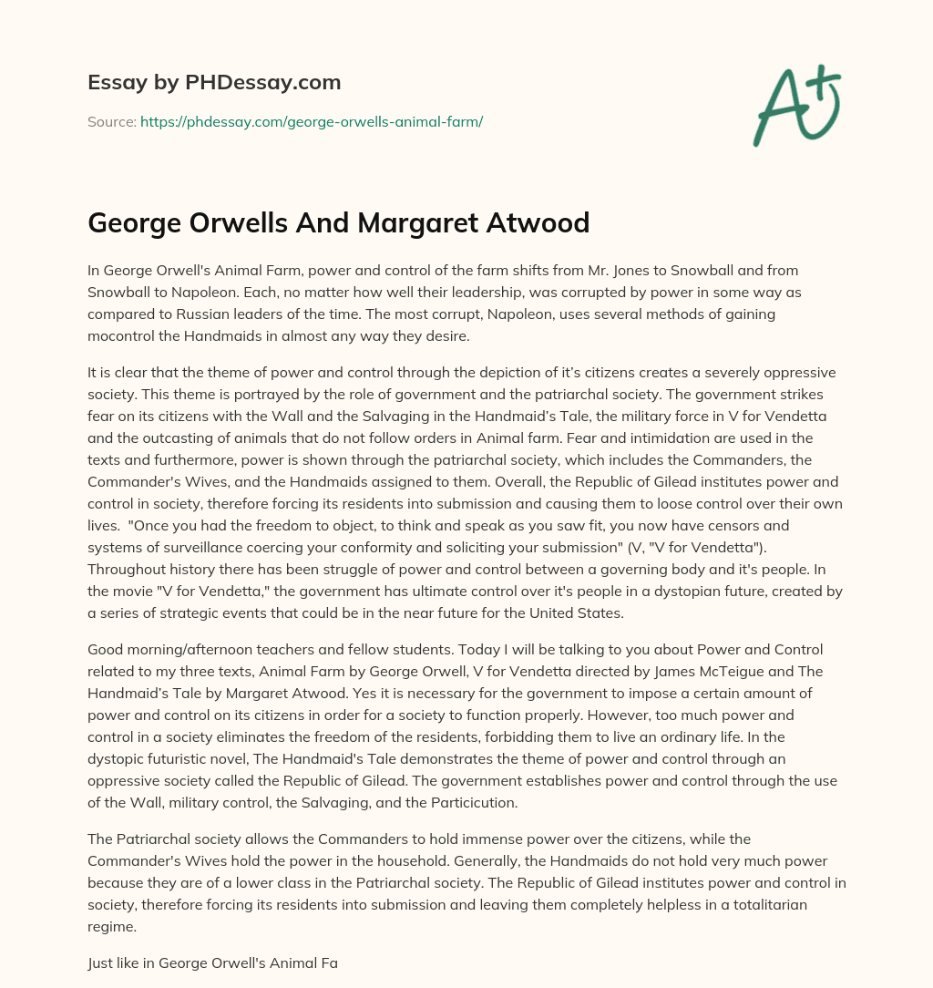George Orwells And Margaret Atwood essay