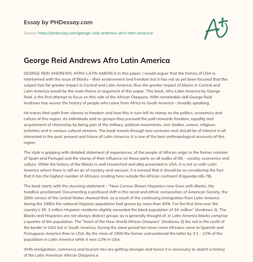 George Reid Andrews Afro Latin America essay
