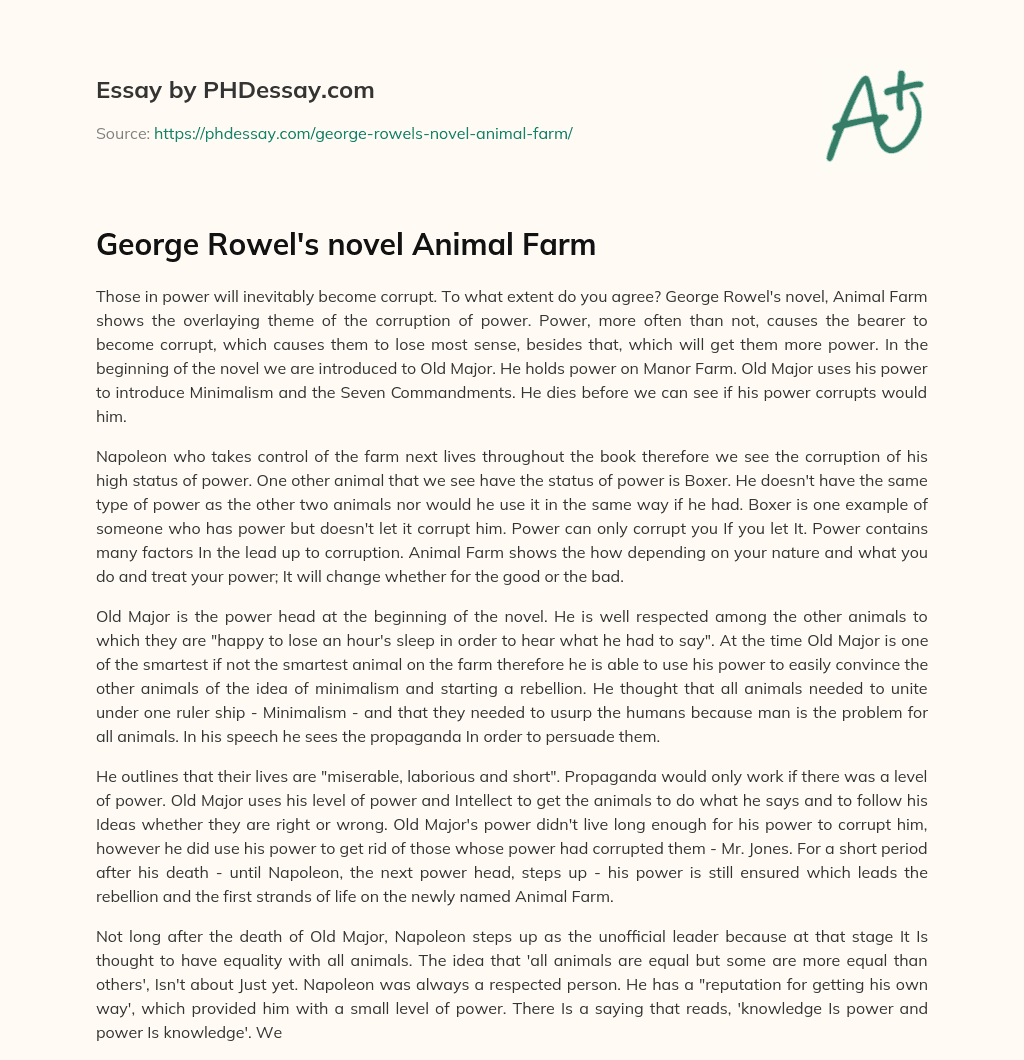 George Rowel’s novel Animal Farm essay