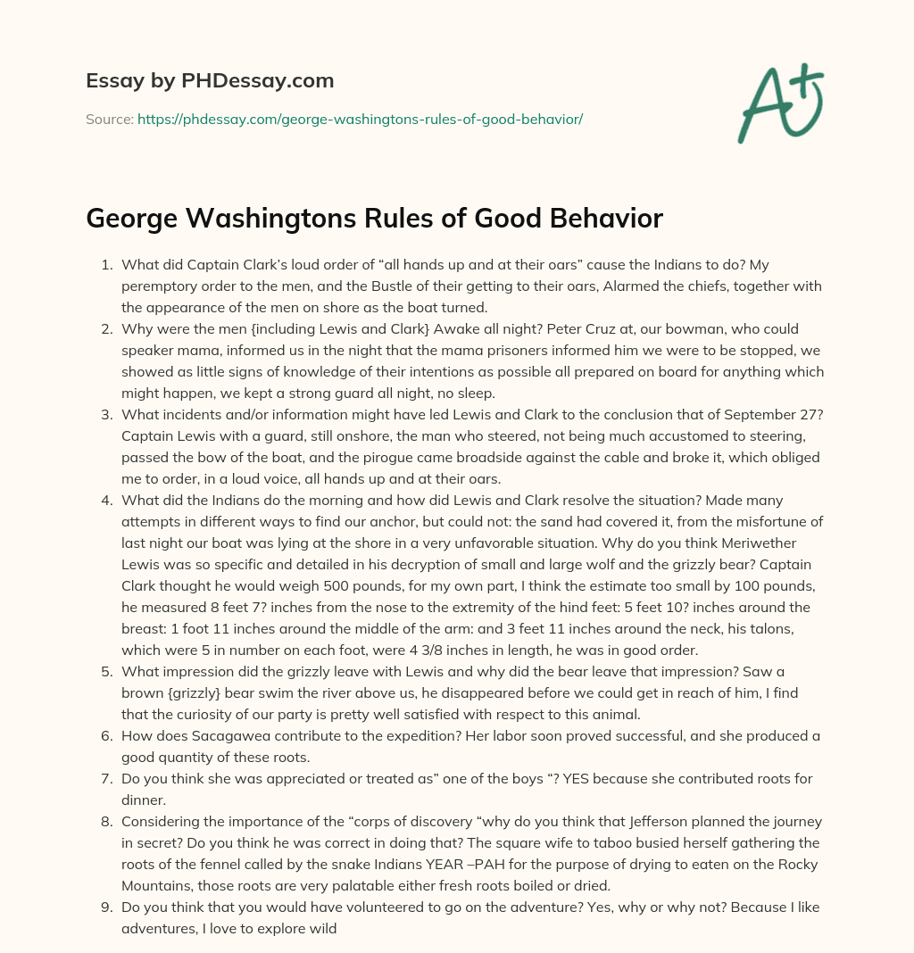 George Washingtons Rules of Good Behavior essay