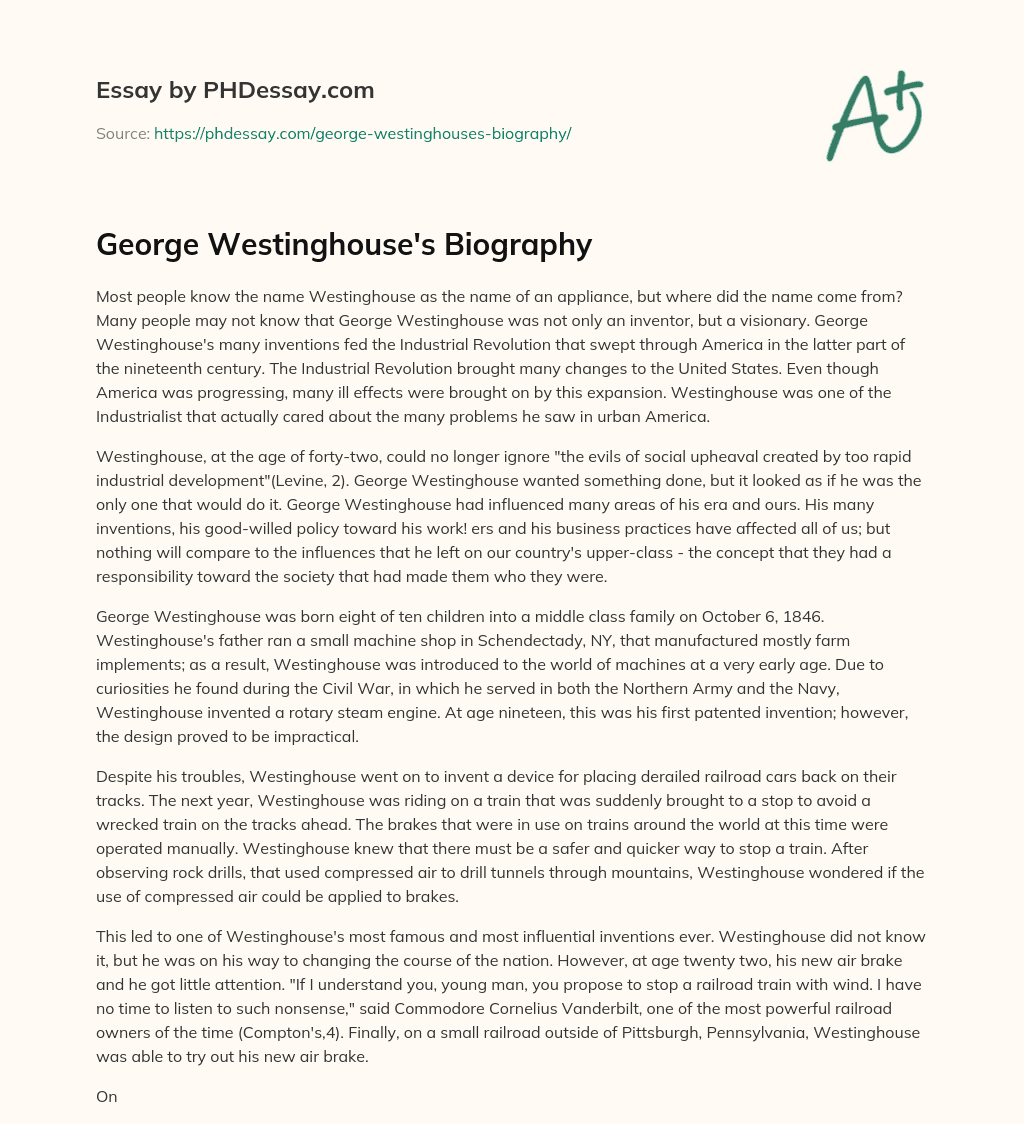 George Westinghouse’s Biography essay
