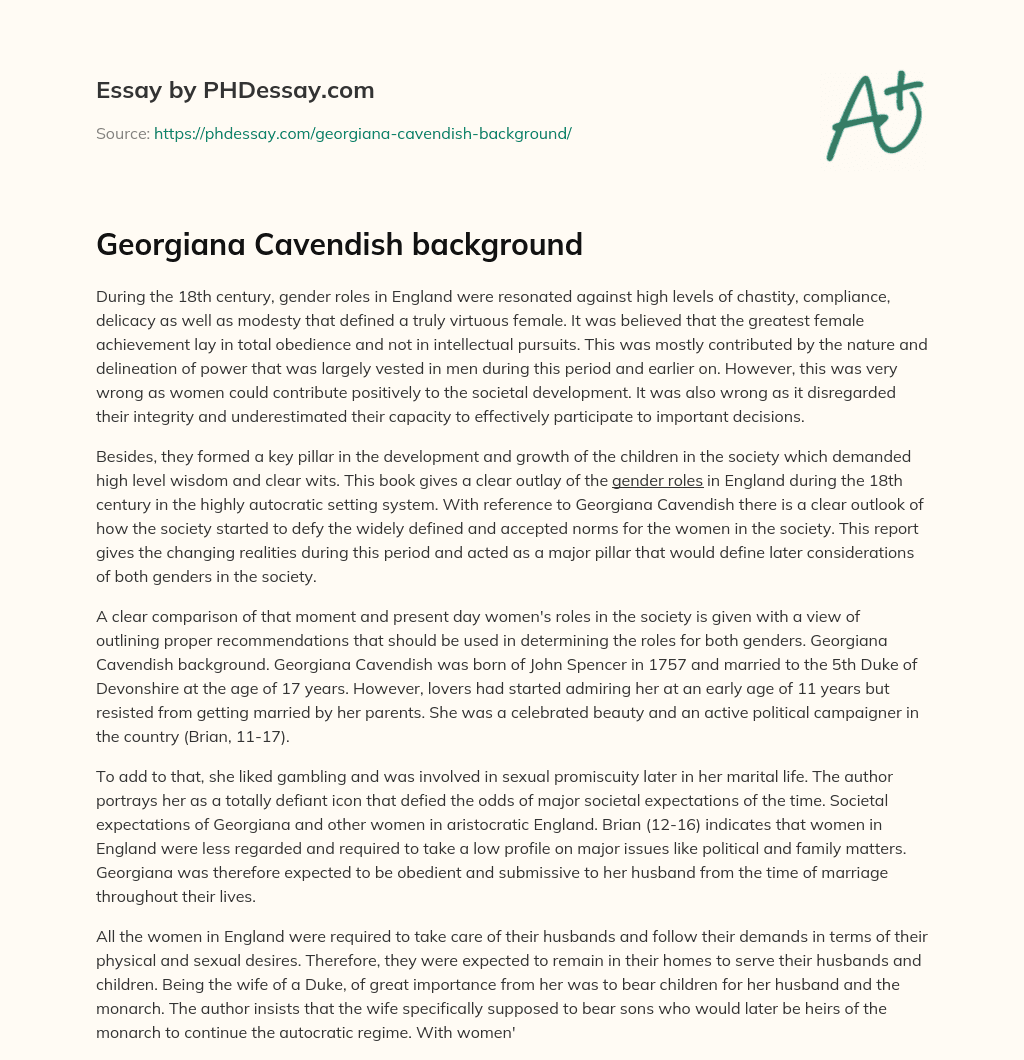 Georgiana Cavendish background essay