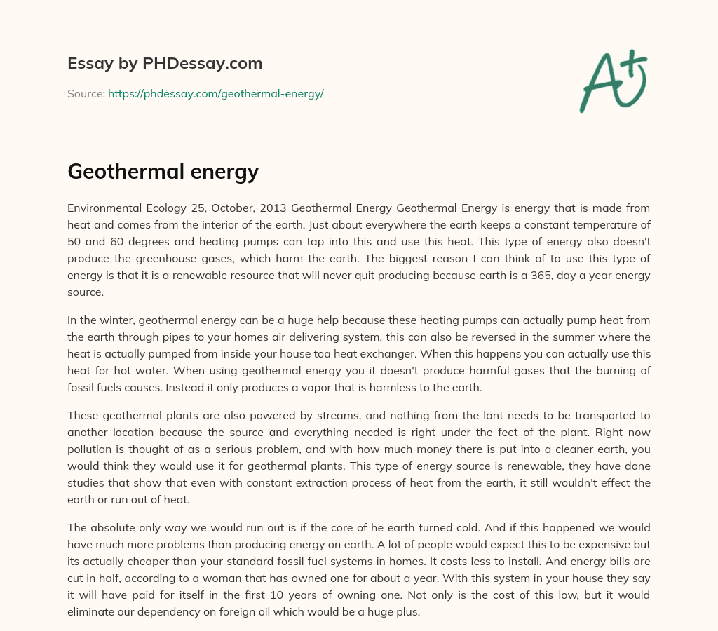 introduction to geothermal energy essay