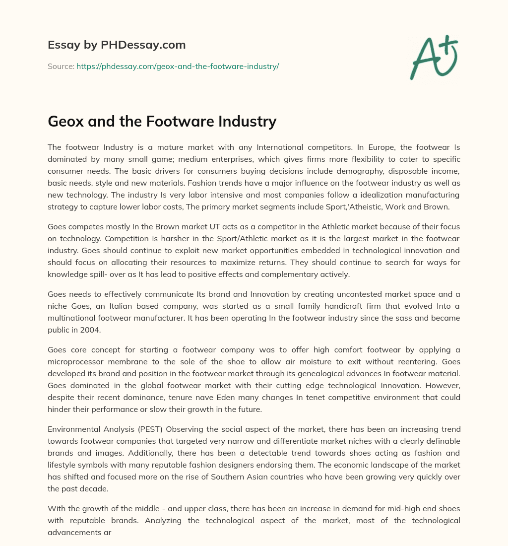 Geox and the Footware Industry essay