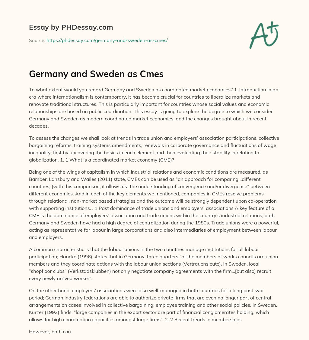 Germany and Sweden as Cmes essay
