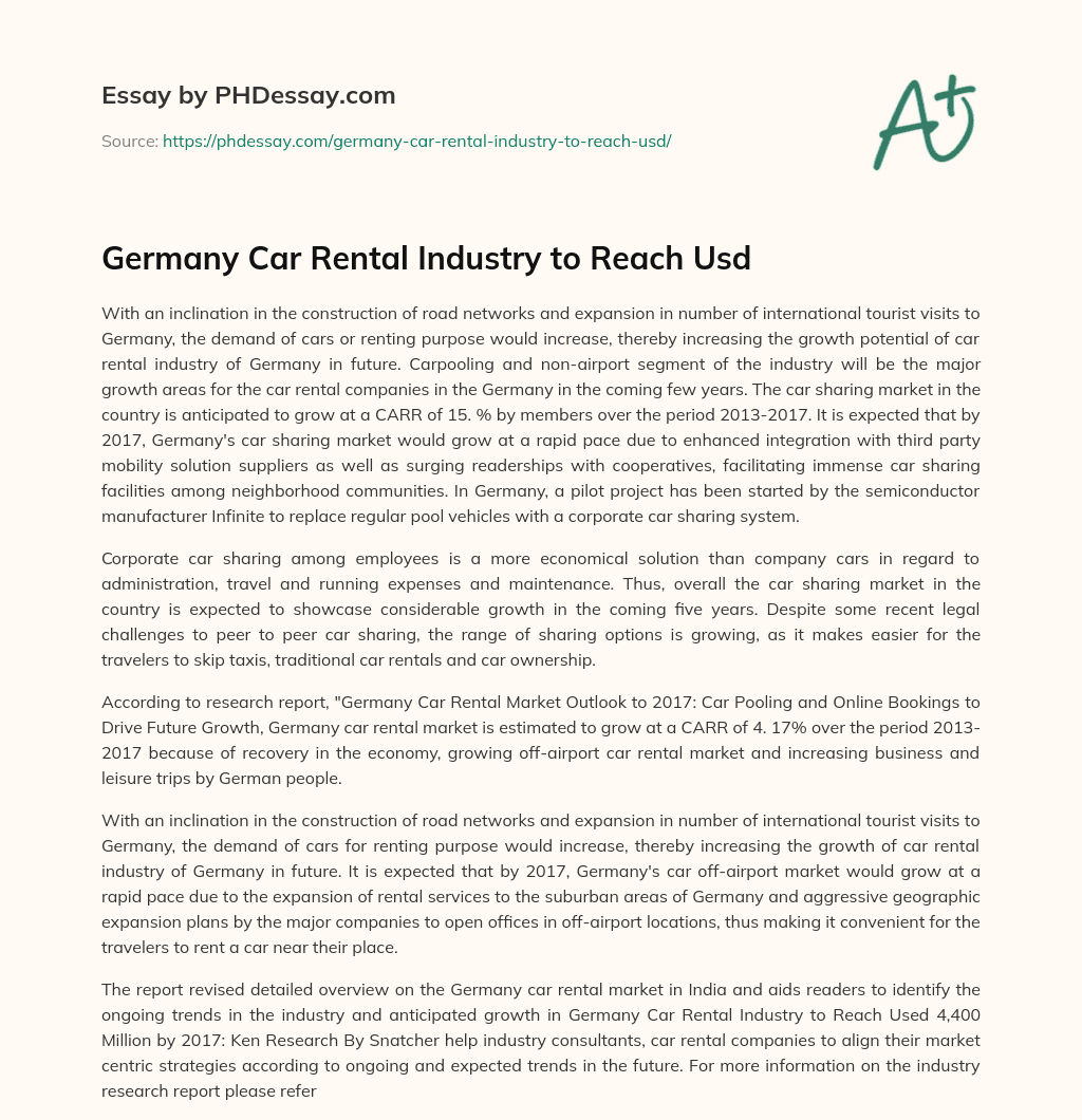 Germany Car Rental Industry to Reach Usd essay