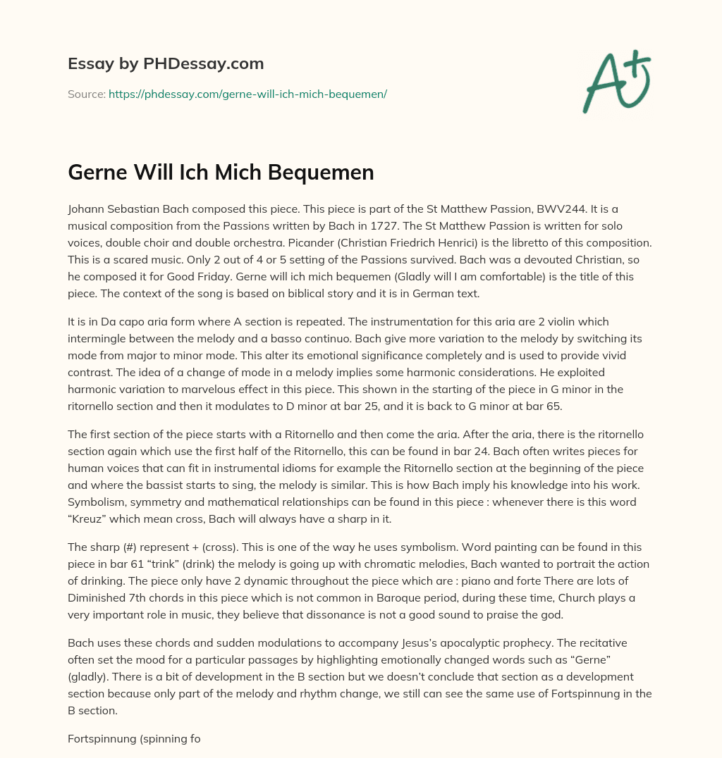 Gerne Will Ich Mich Bequemen essay