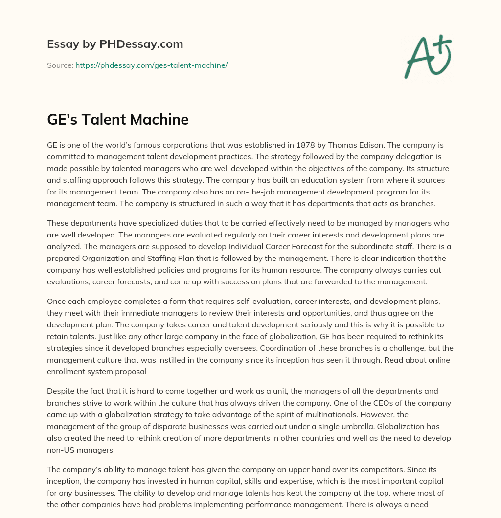 ge talent machine case study solution