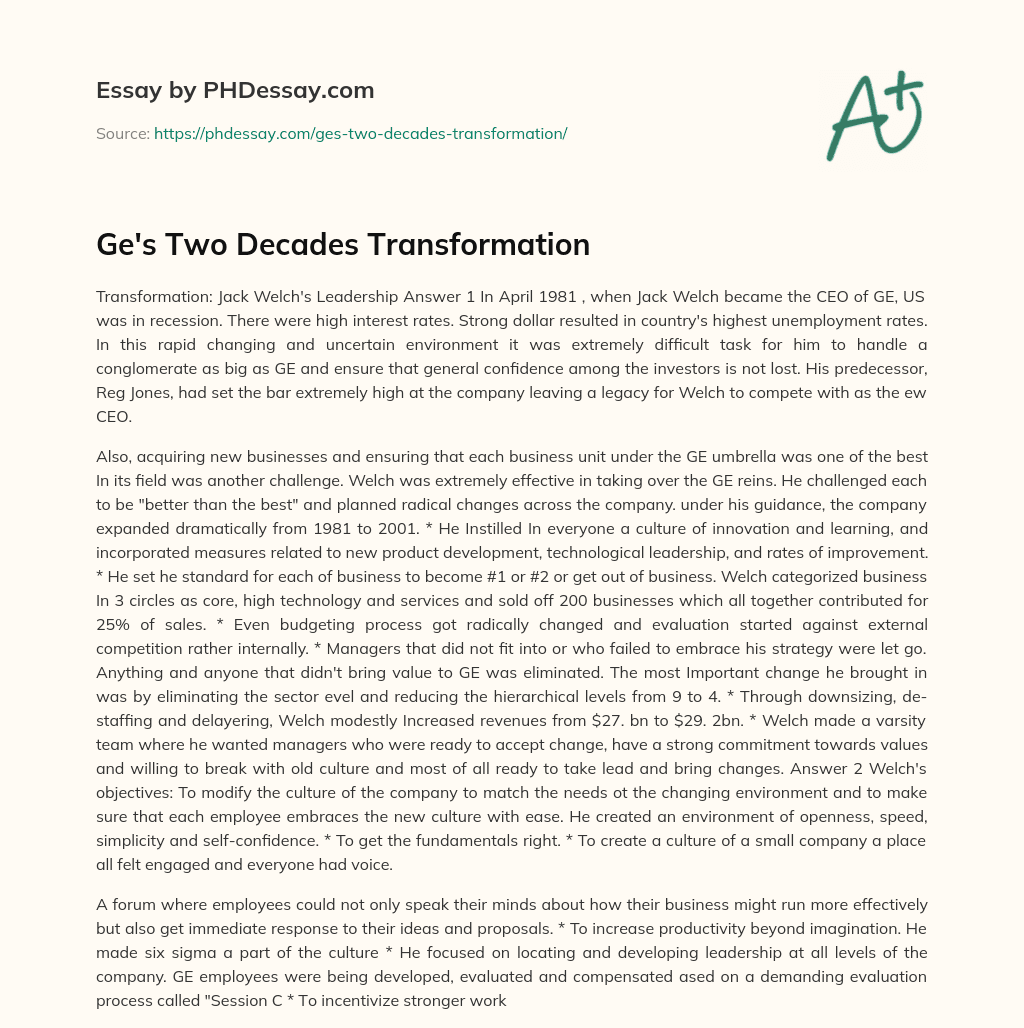 Ge’s Two Decades Transformation essay