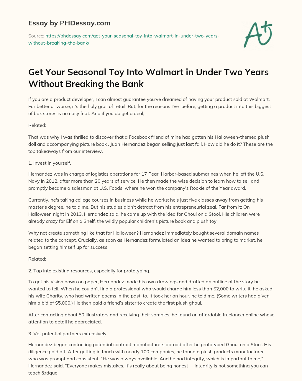 Get Your Seasonal Toy Into Walmart in Under Two Years Without Breaking the Bank essay