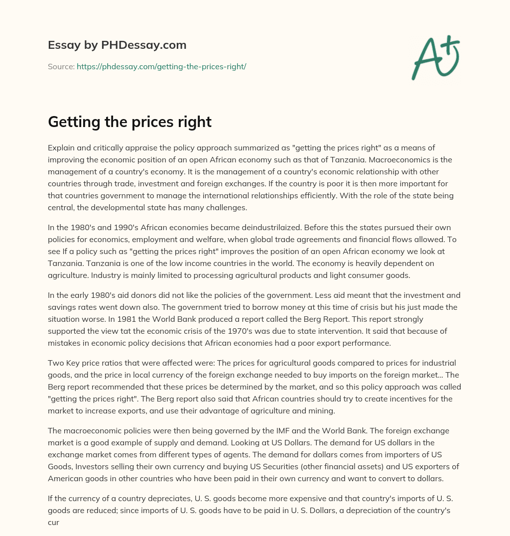 Getting the prices right essay