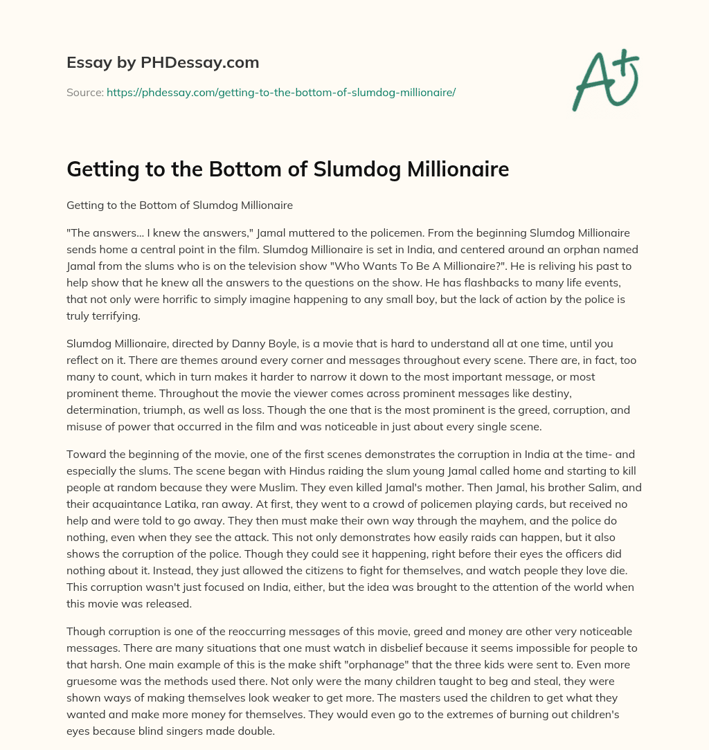 Getting to the Bottom of Slumdog Millionaire essay