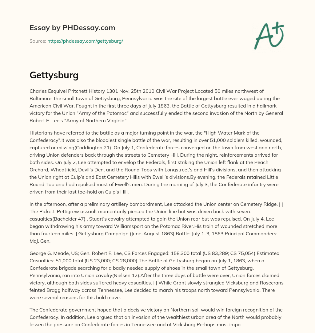 The Battle of Gettysburg: A Turning Point in the Civil War essay