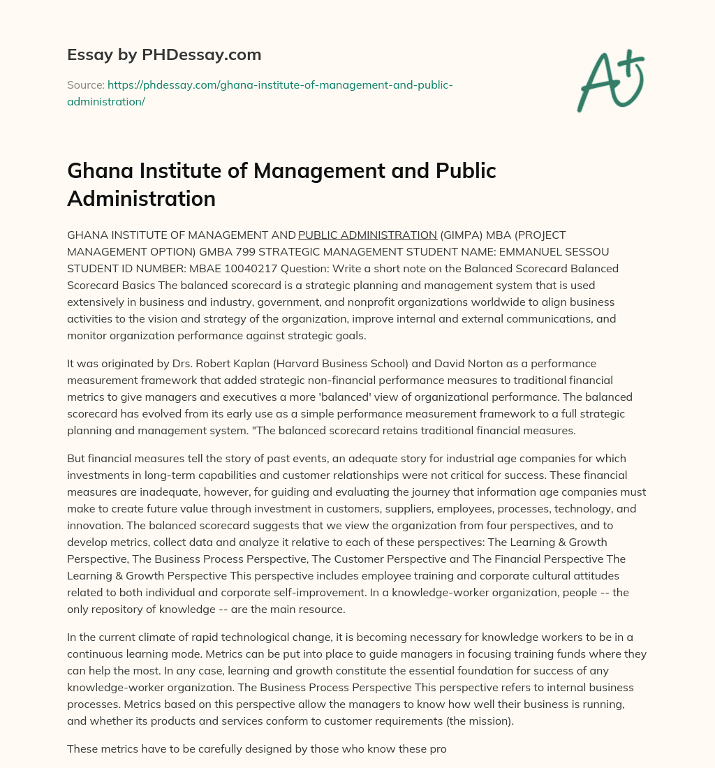Ghana Institute of Management and Public Administration essay