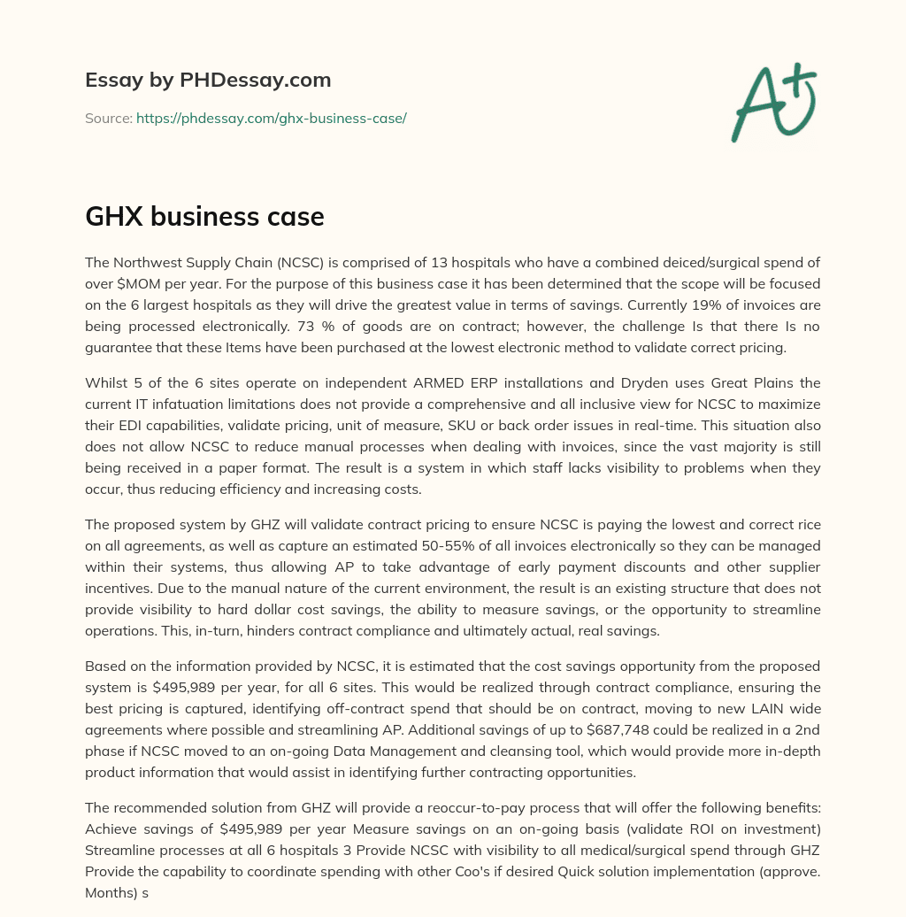 GHX business case essay