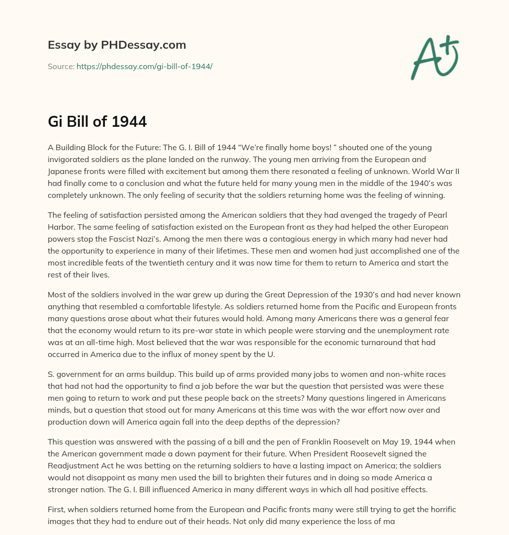 Gi Bill of 1944 essay