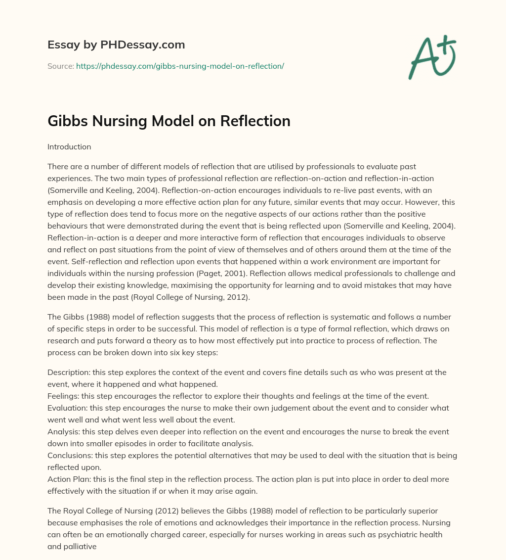 reflective nursing essay using gibbs model