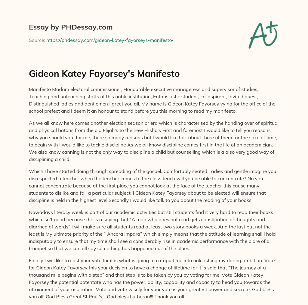 Gideon Katey Fayorsey’s Manifesto essay