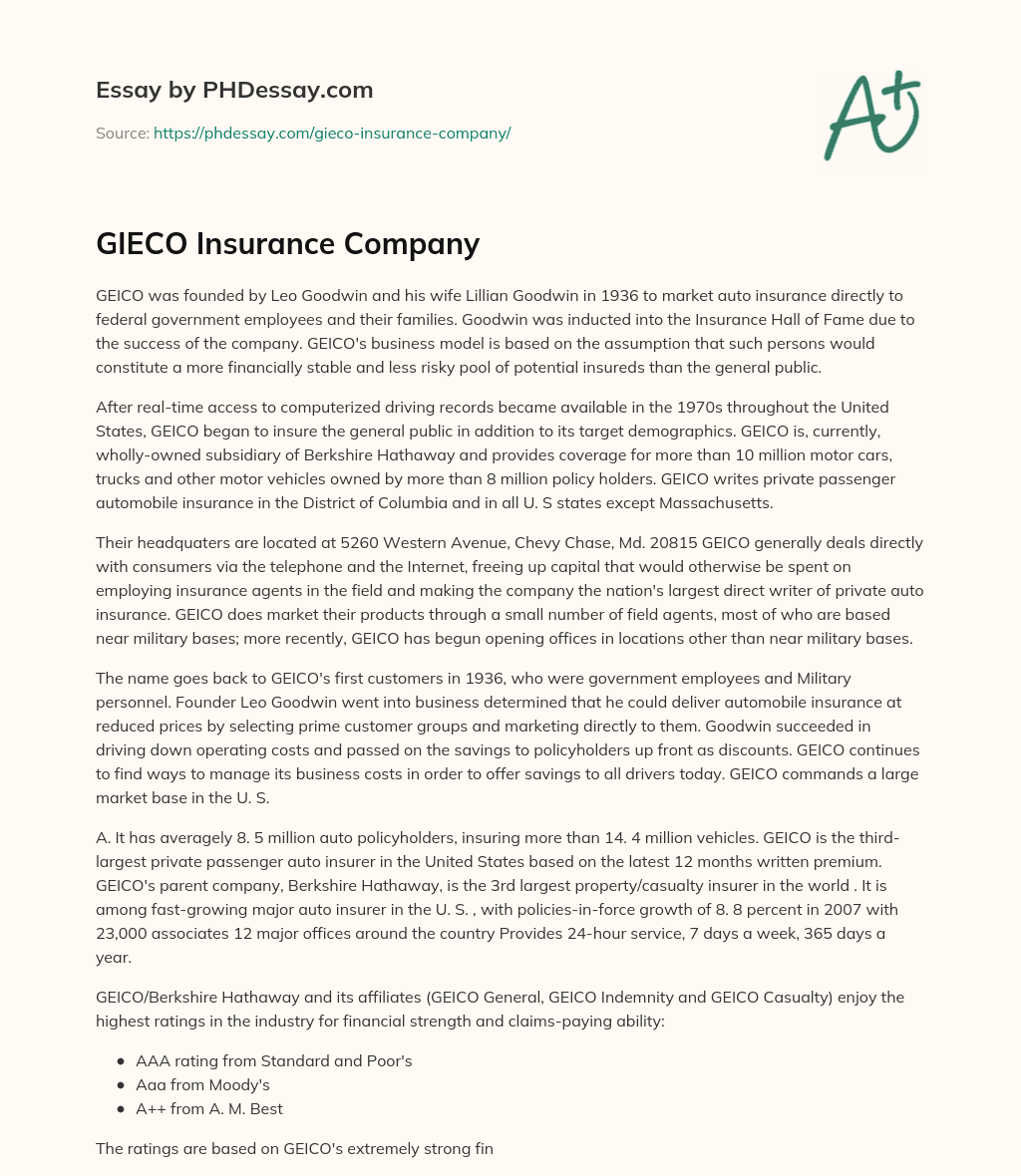 GIECO Insurance Company essay