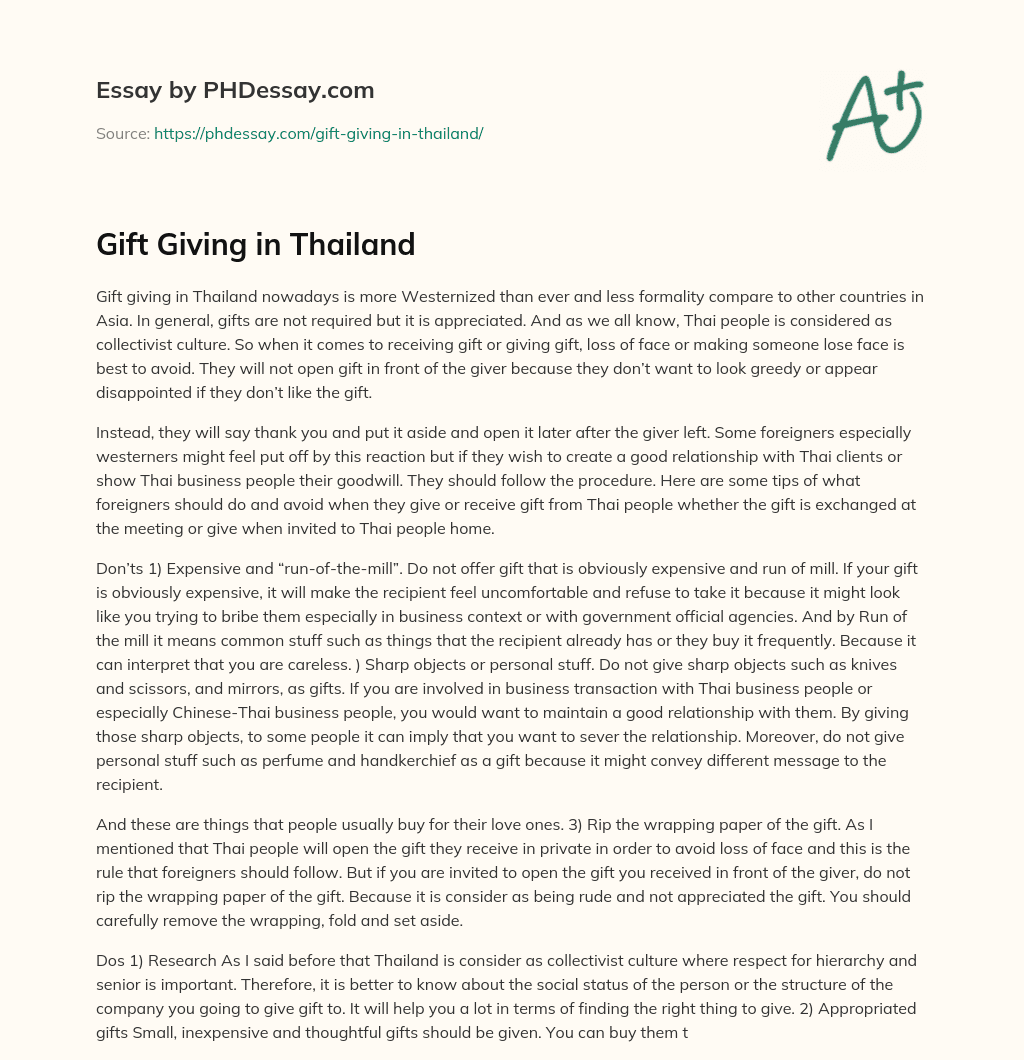 Gift Giving in Thailand essay