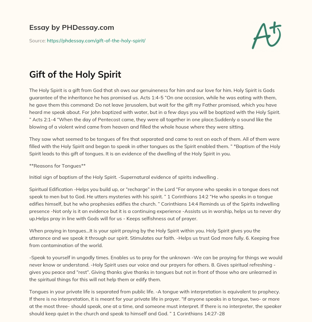 Gift of the Holy Spirit (500 Words)