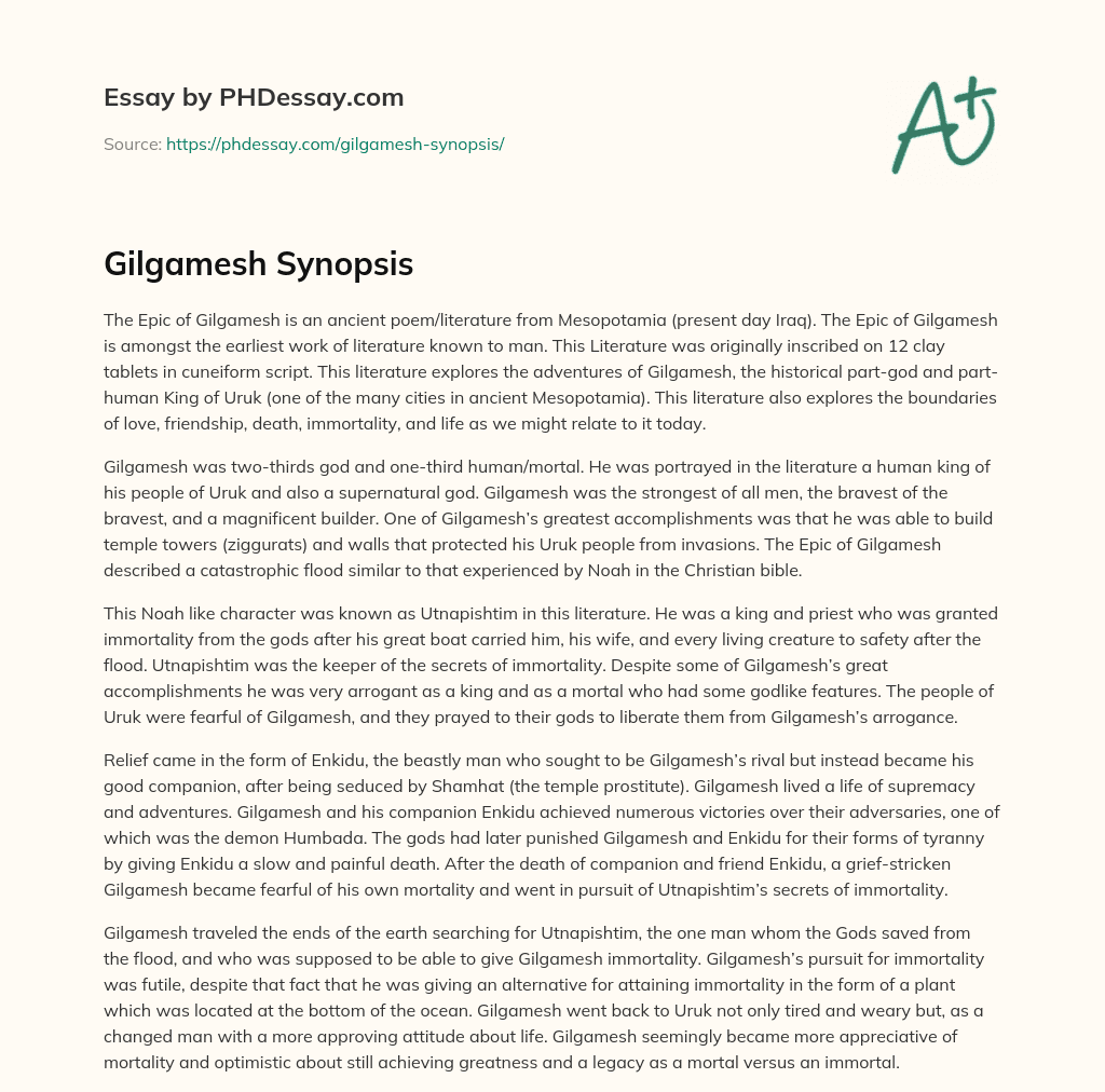 Gilgamesh Synopsis essay