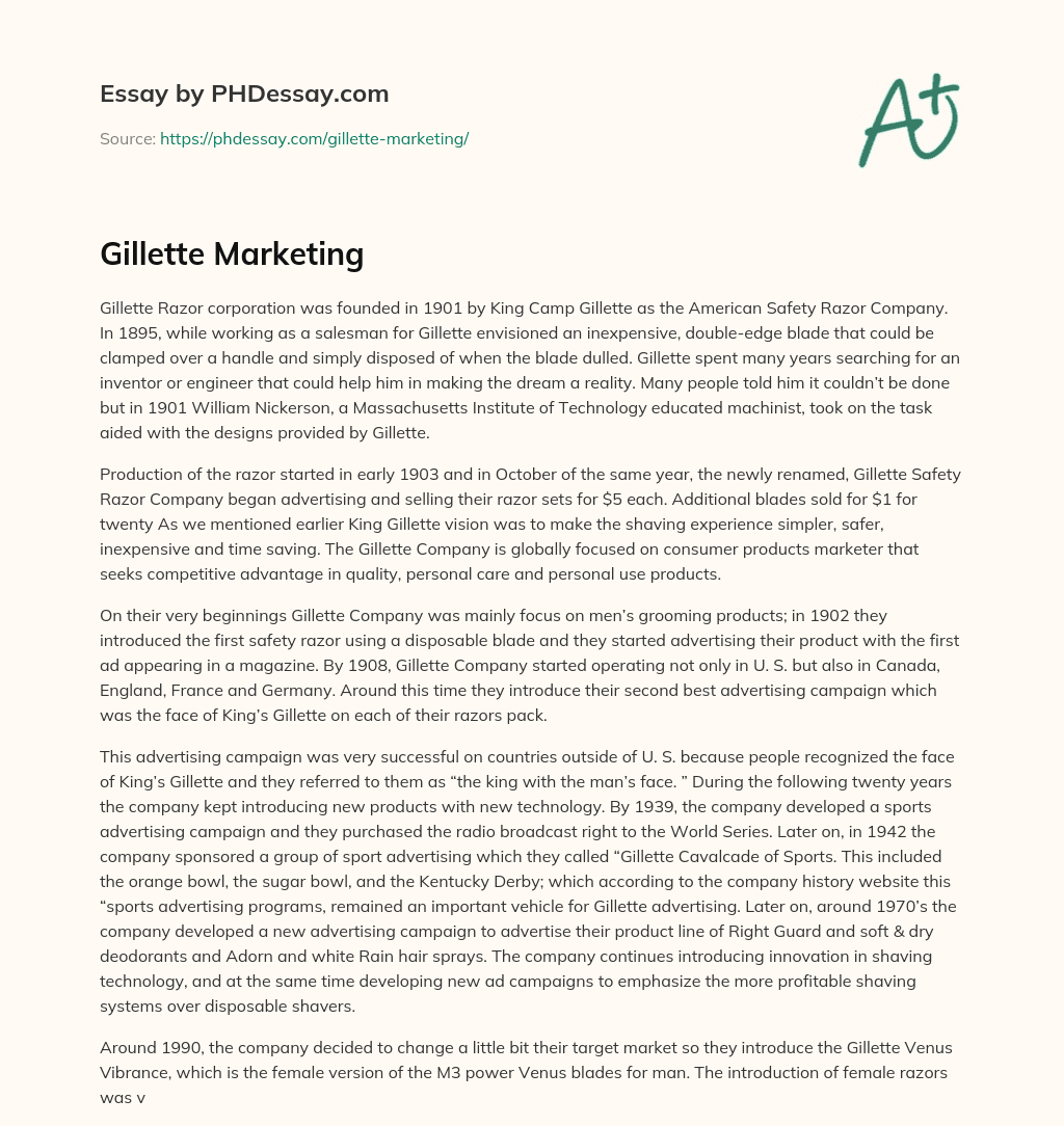 Gillette Marketing essay