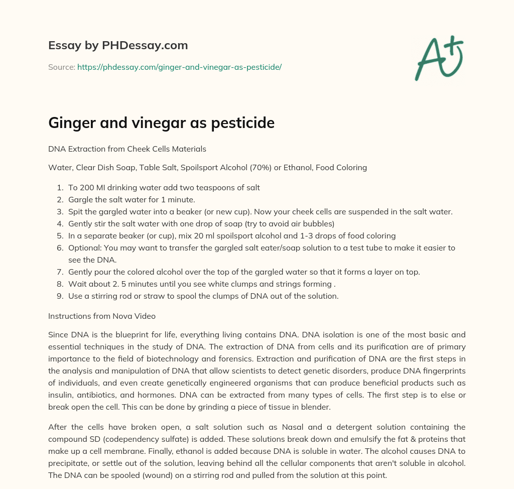 Ginger and vinegar as pesticide essay