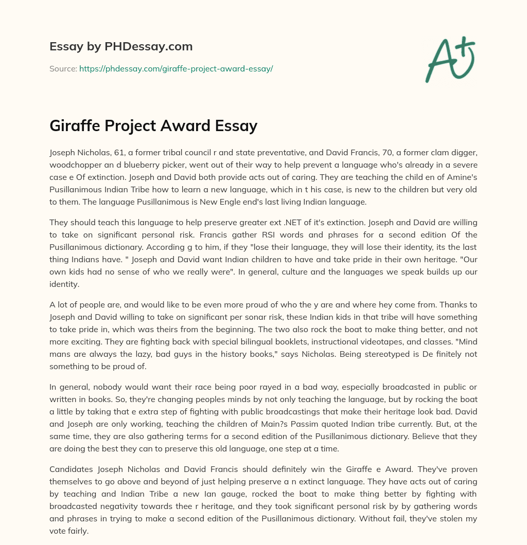 Giraffe Project Award Essay essay