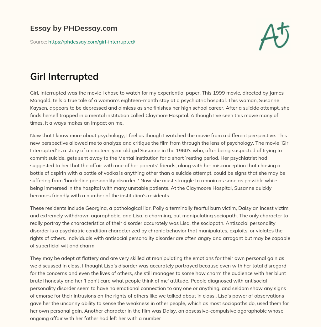Girl Interrupted essay