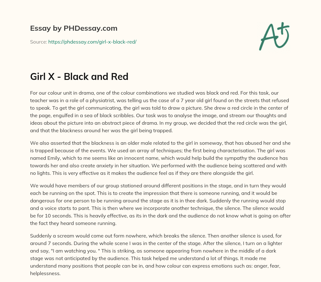 Girl X – Black and Red essay