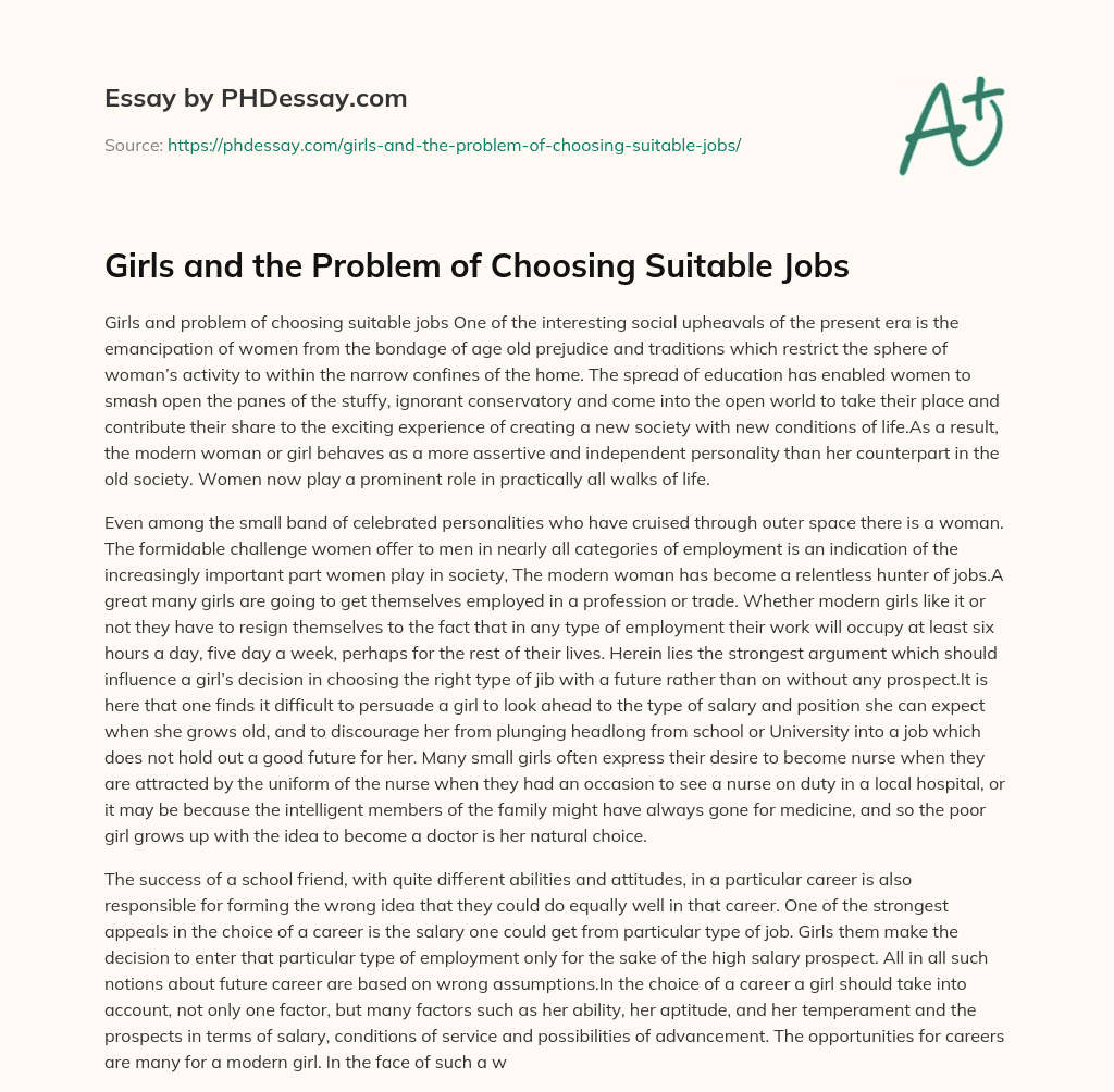 Girls and the Problem of Choosing Suitable Jobs essay