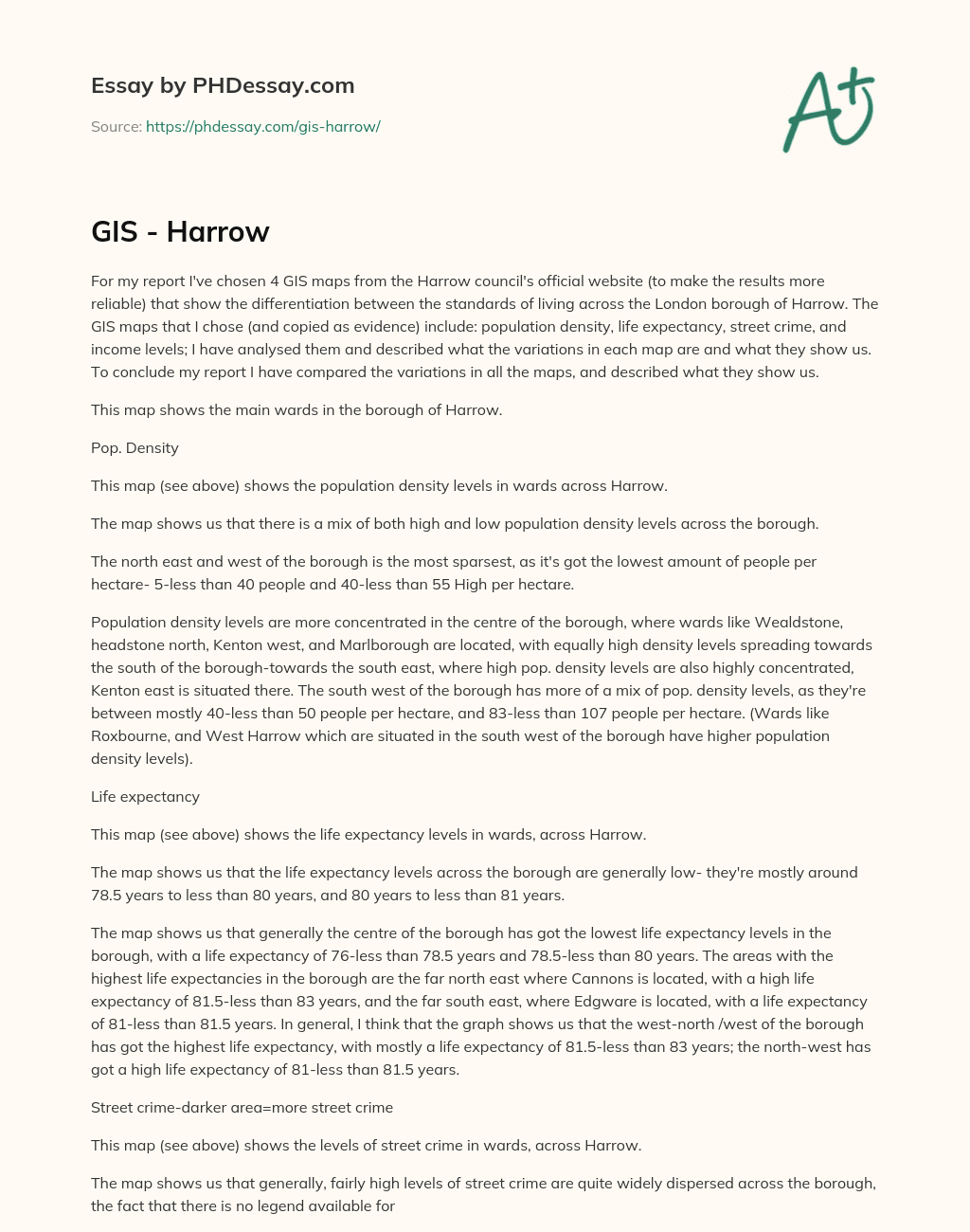 GIS Maps Show Differences in Living Standards in Harrow Borough essay