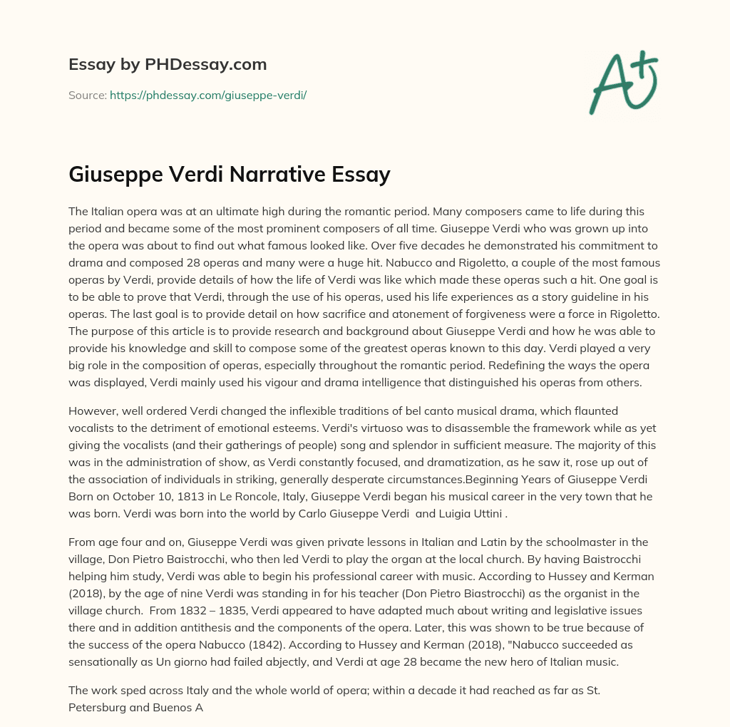 Giuseppe Verdi Narrative Essay essay