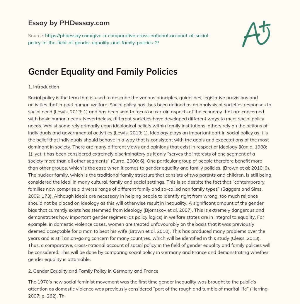 Gender Equality and Family Policies essay
