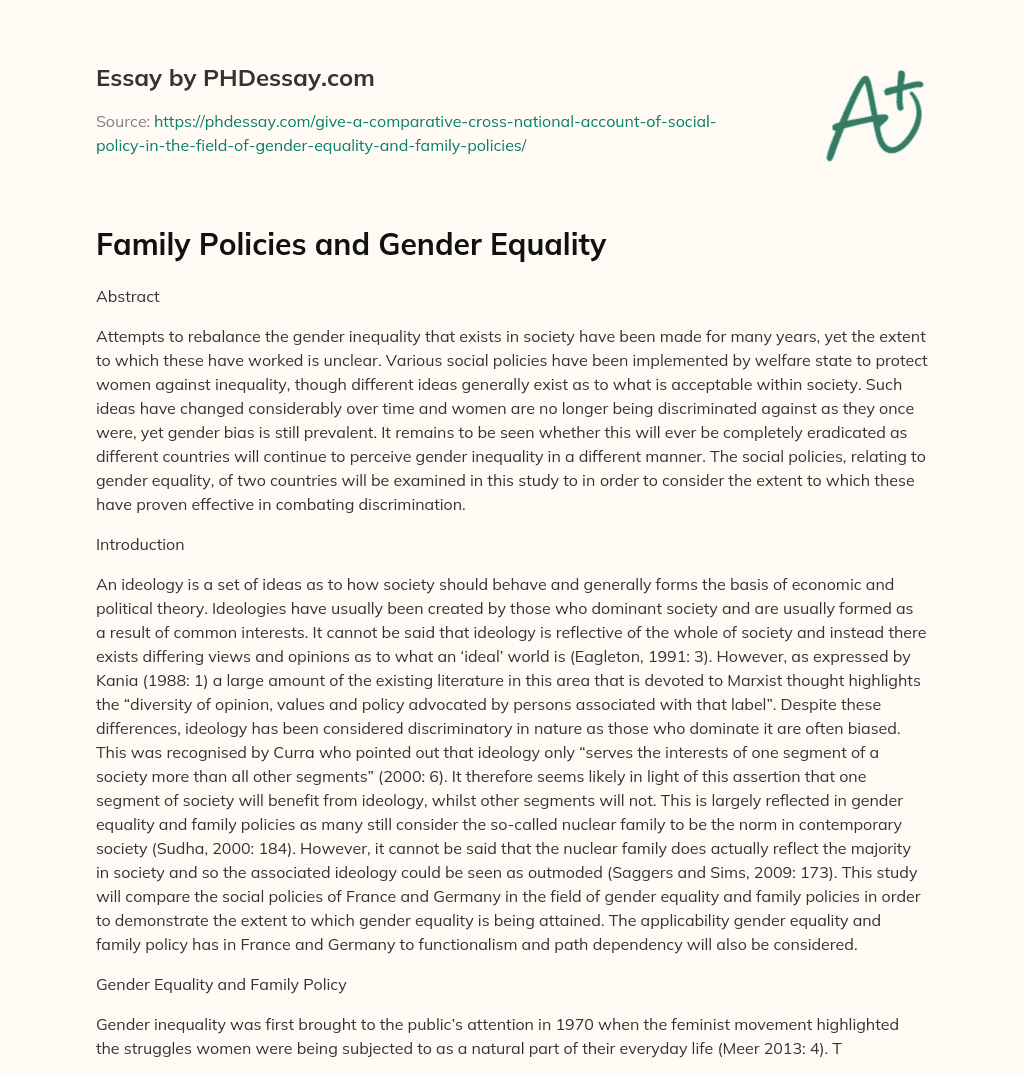 Family Policies and Gender Equality essay
