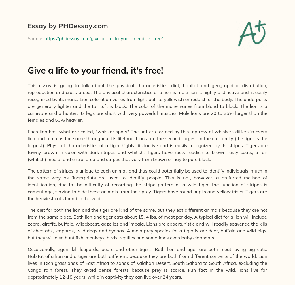 Give a life to your friend, it's free! (500 Words)