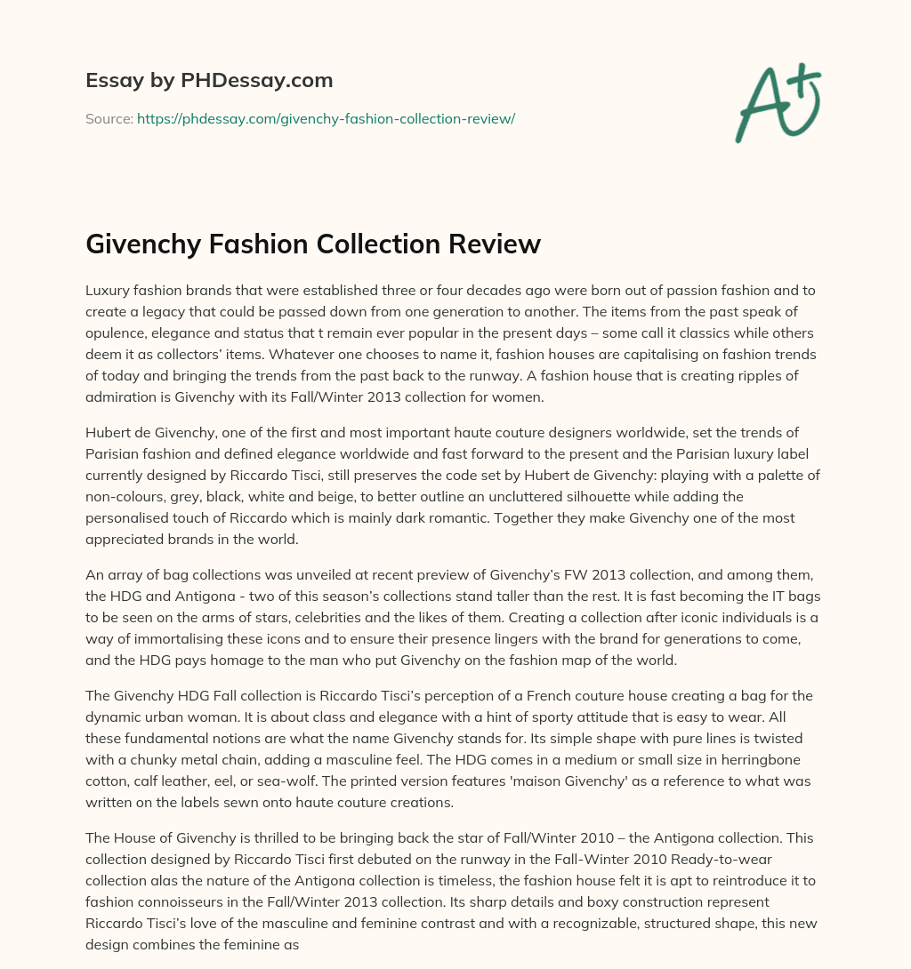 Givenchy Fashion Collection Review essay