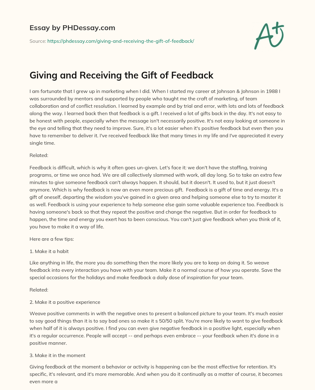 Giving and Receiving the Gift of Feedback essay