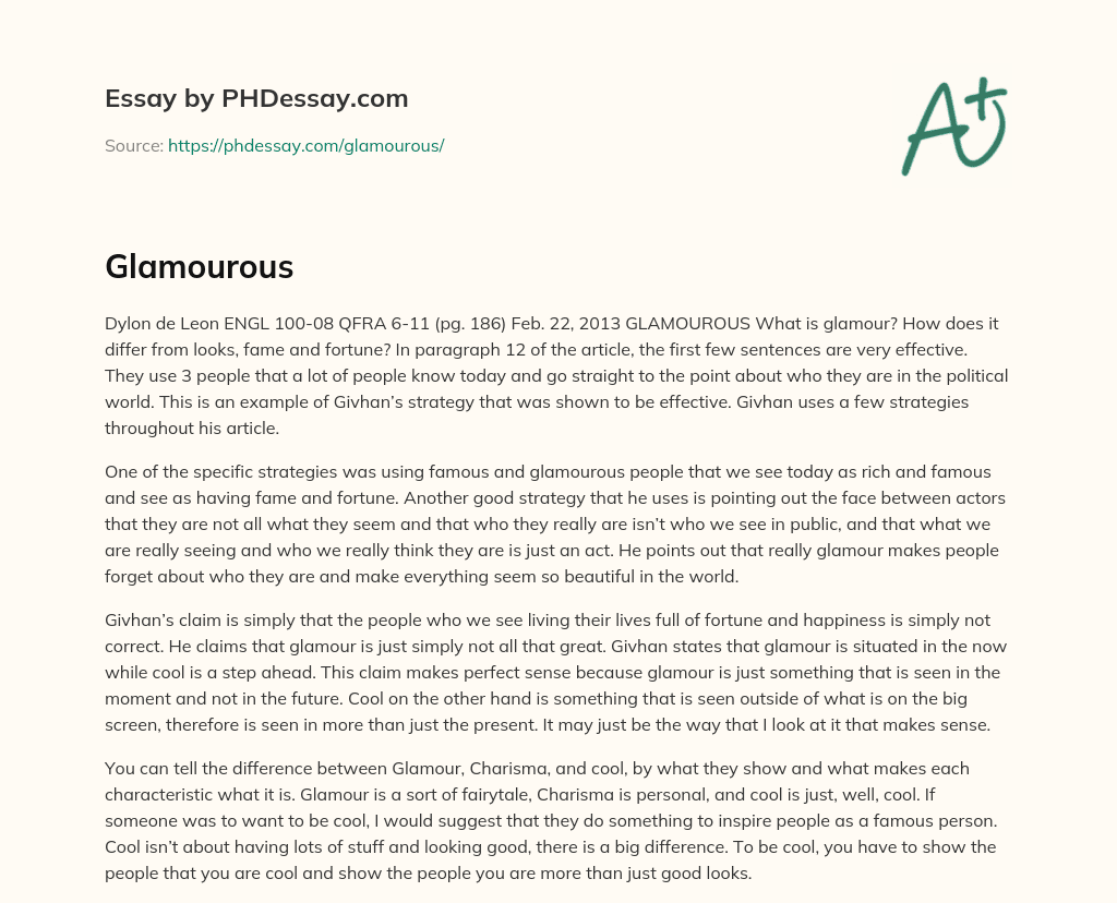 Glamour is Not All It Seems: An Analysis of Givhan’s Strategies essay