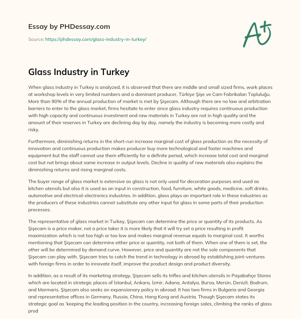 Glass Industry in Turkey essay