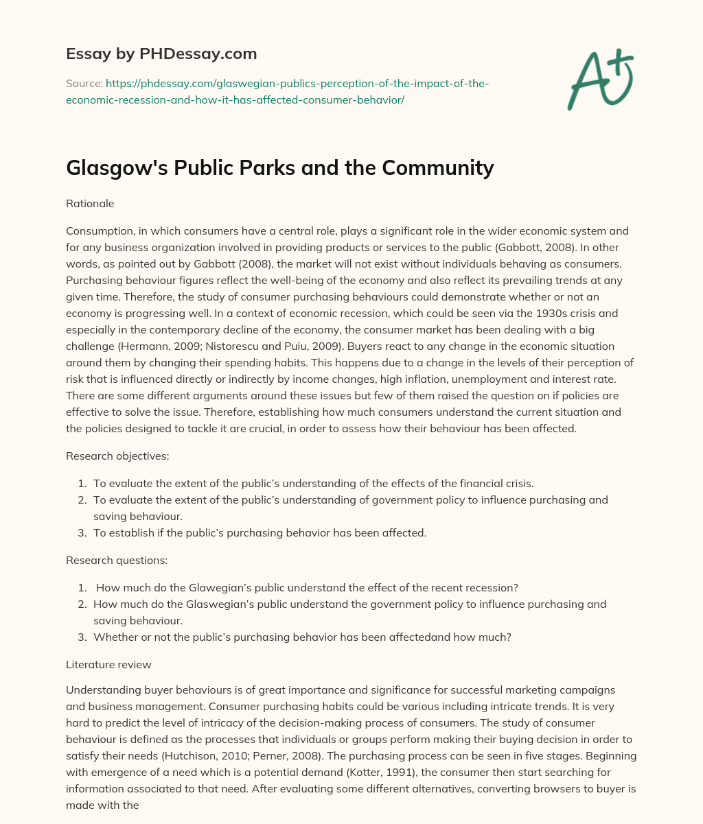 Glasgow’s Public Parks and the Community essay